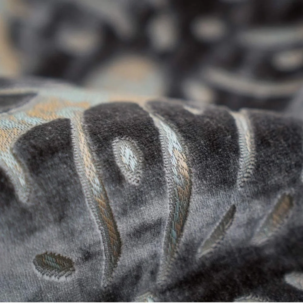 Luxury Home | Boho Grey Velvet Tropical Leaf Jaquard Lumbar Throw Pillow Cover